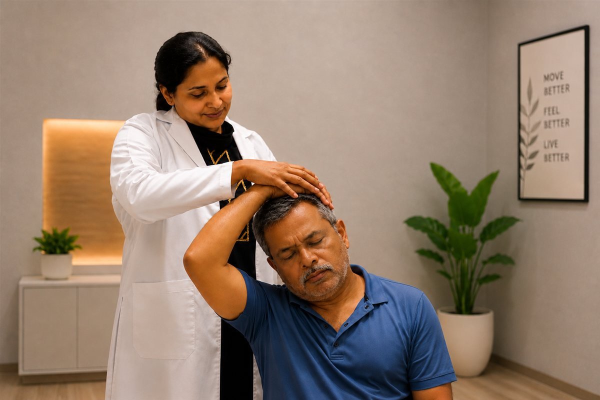 IT professional with neck and back pain from desk work in Bangalore